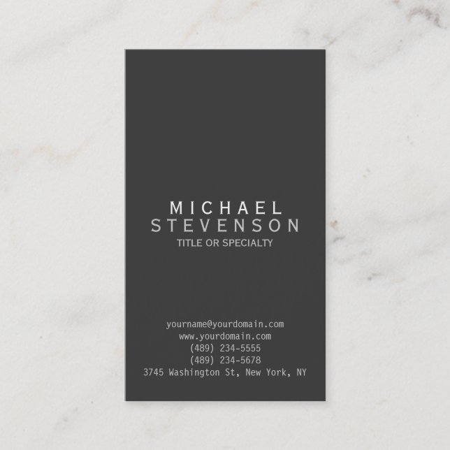 Modern Black Grey Simple Plain Business Card (Front)