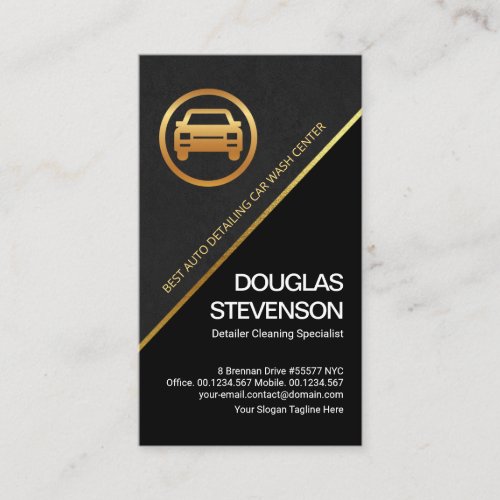 Modern Black Grey Triangle Gold Line Car Detailer Business Card