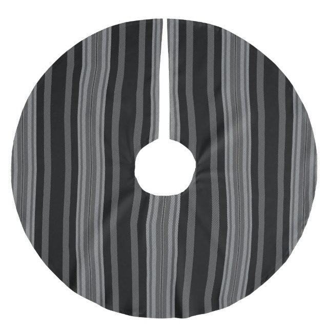 Modern black grey white graphic stripes pattern brushed polyester tree skirt (Front)