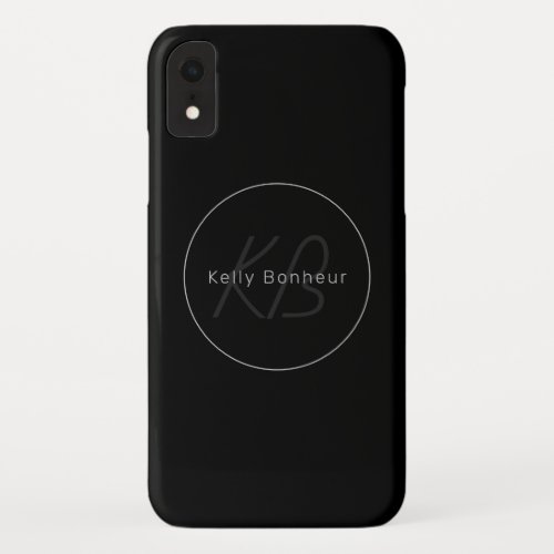 Modern Black  Greys  Cool Name  Monogram iPhone XR Case