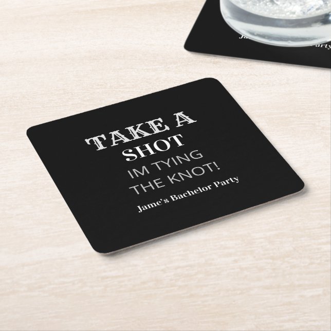 Modern Black Groom Bachelor Party Take A Shot  Square Paper Coaster (Angled)