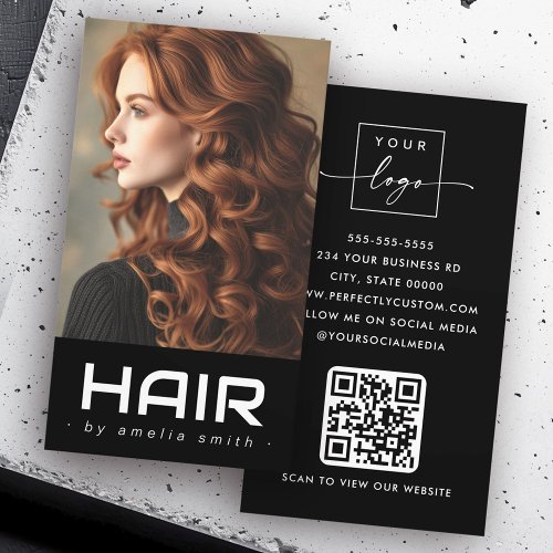 Modern black hair hairdresser stylist business card