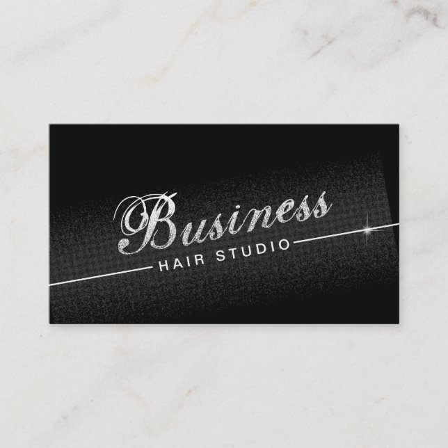 Modern Black Hair Salon Business Cards (Front)