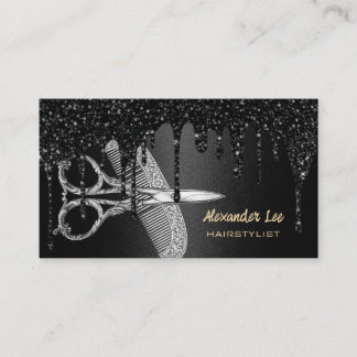 Modern Black Hair Stylist Business Card