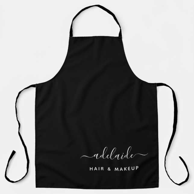 Modern Black Hair Stylist Makeup Artist Salon Name Apron (Front)
