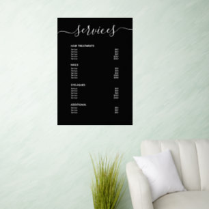 Modern Black Hair Stylist Price List Service Menu  Wall Decal