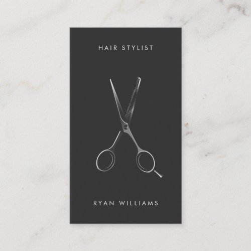 Modern black hair stylist salon scissor minimalist business card