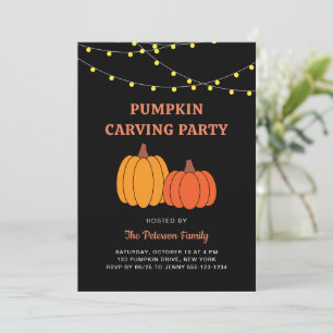 Modern Black Halloween Pumpkin Carving Party Invitation
