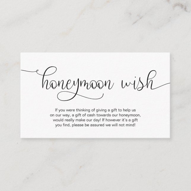 Modern Black Hand Lettered design, Honeymoon Wish Enclosure Card (Front)