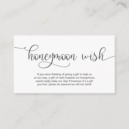 Modern Black Hand Lettered design Honeymoon Wish Enclosure Card