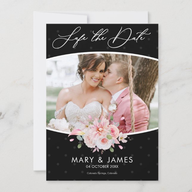 Modern Black Hand-Lettered Photo Save The Date (Front)