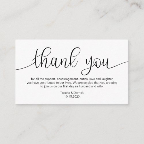 Modern Black Hand Lettered Wedding Thank you Enclosure Card