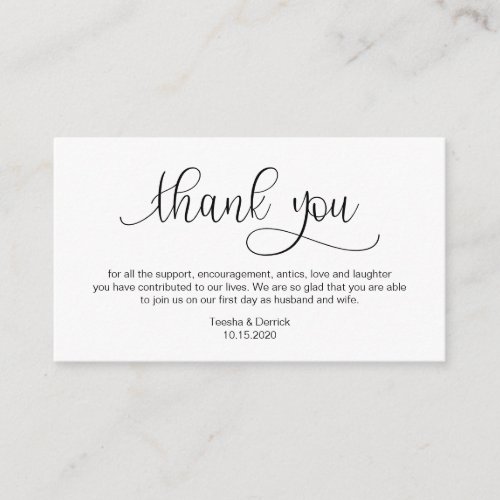 Modern Black Hand Lettered Wedding Thank you Enclosure Card