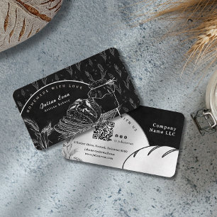 Modern Black Hand Sketch Sourdough Homemade Bread Business Card
