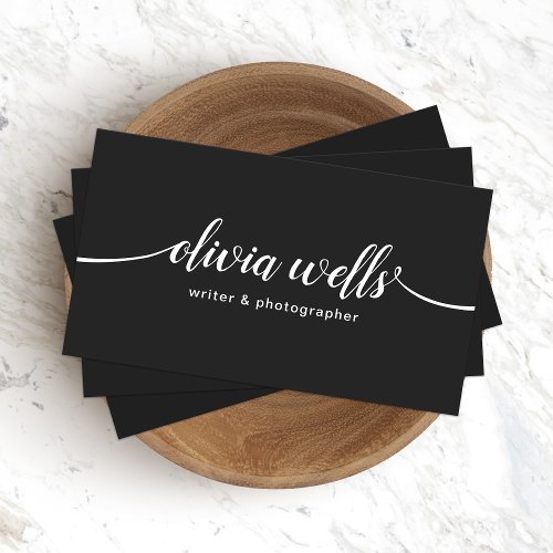 Modern Black Handwritten Script Calligraphy Business Card