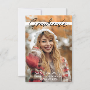 Modern Black Handwritten Script Photo Graduation Invitation