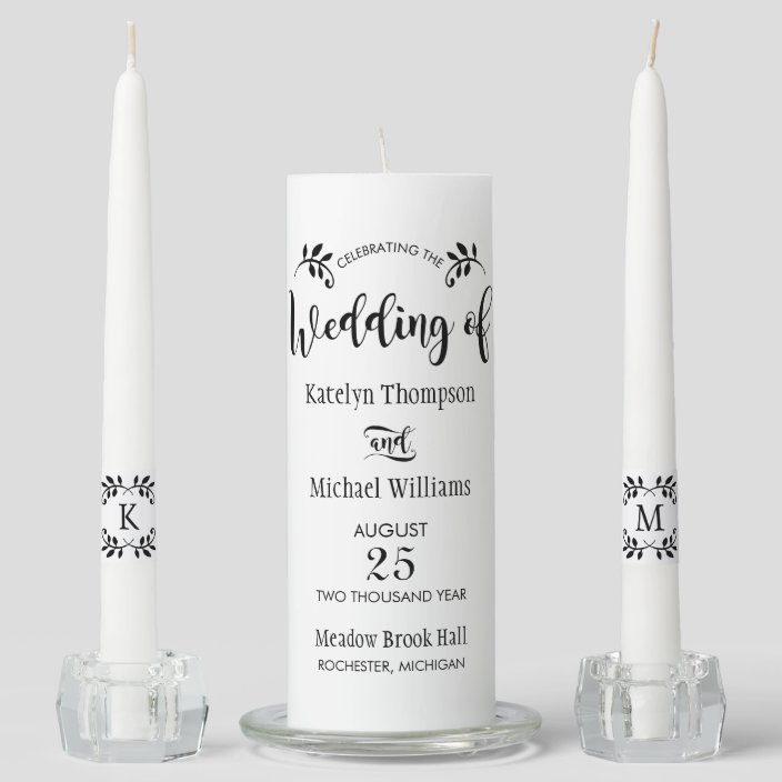 Modern Black Handwritten Script Wedding Monogram Unity Candle Set