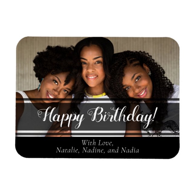 Modern Black Happy Birthday Custom Photo  Magnet (Horizontal)