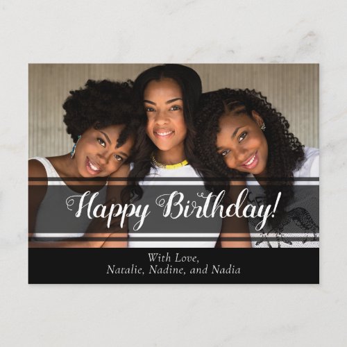 Modern Black Happy Birthday Photo Postcard