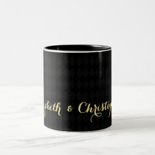 Modern Black Harlequin Elegant Faux Gold Wedding Two-Tone Coffee Mug