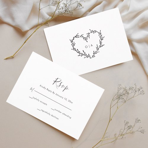 Modern Black Heart Calligraphy Script Wedding RSVP