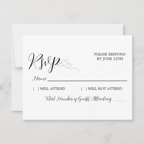 Modern Black Heart Calligraphy Script Wedding RSVP