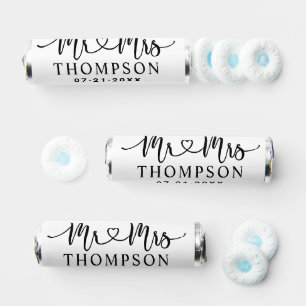 Modern Black Heart Script Monogram Wedding Breath Savers® Mints