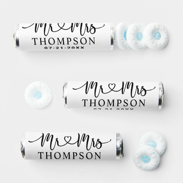 Modern Black Heart Script Monogram Wedding Breath Savers® Mints (Assorted)