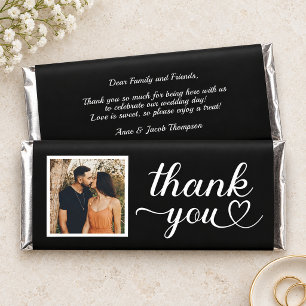 Modern Black Heart Script Photo Thank You Hershey Bar Favors