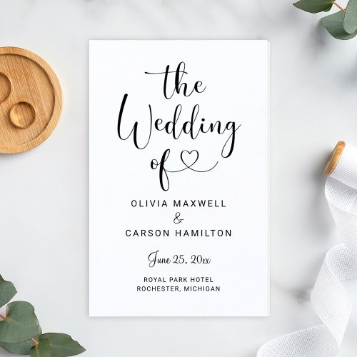 Modern Black Heart Script Wedding Ceremony Program