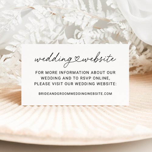 Modern Black Heart Script Wedding Website Enclosure Card