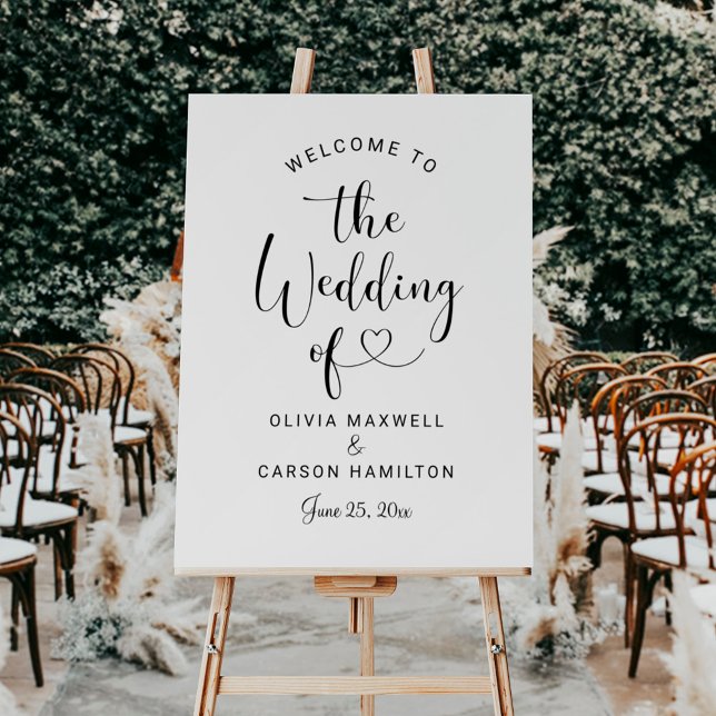Modern Black Heart Script Wedding Welcome Foam Board (Creator Uploaded)