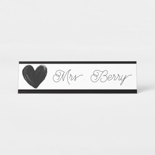 Modern Black Heart Teacher Desk Name Plate (Front)
