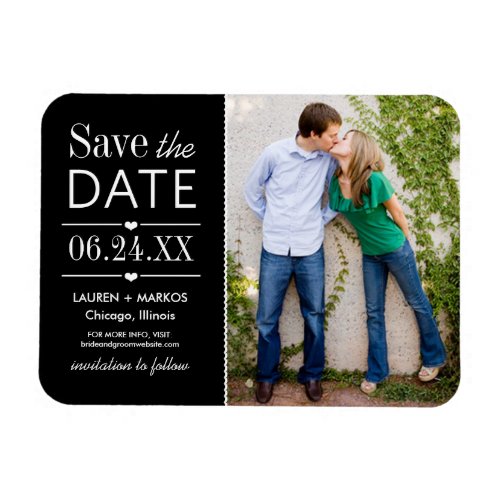 Modern Black Hearts Wedding Photo Save the Date Magnet