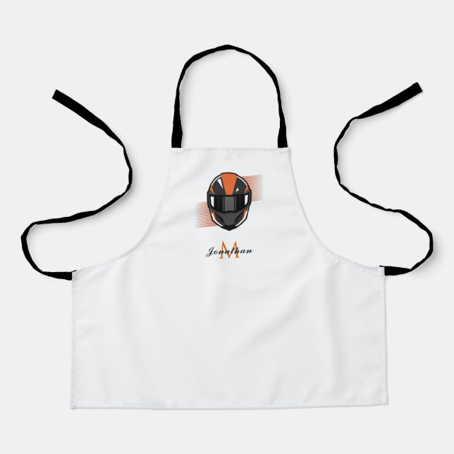 Modern Black Helmet Racing Motorcross Custom Name Apron (Front)