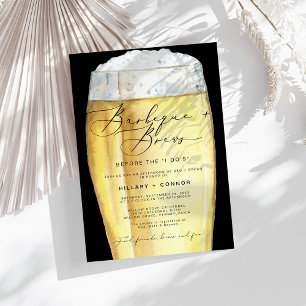 Modern Black His & Hers Calligraphy BBQ & Brews Invitation