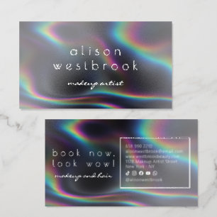 Modern Black Holographic Glossy Beauty Iridescent Raised Spot UV Business Card