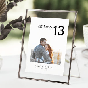 Modern Black Horizontal Photo Wedding Table Number