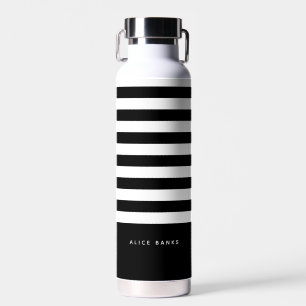 Modern Black Horizontal Stripes & Bold Name Water Bottle