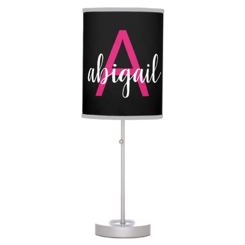 Modern Black Hot Pink Elegant Monogram Name Table Lamp