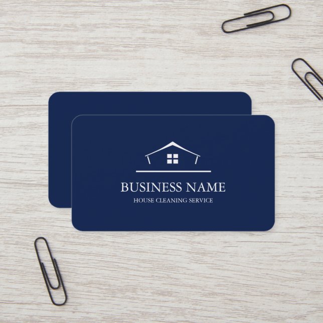 Modern Black House Cleaning Service House Logo Business Card (Front/Back In Situ)