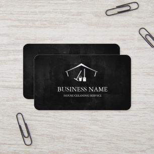 Modern Black House Cleaning Service House Logo Business Card