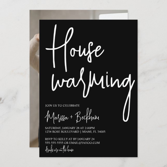 Modern Black Housewarming Invitation (Front/Back)
