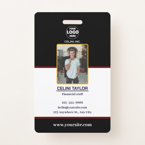 Modern Black ID Card with Photo  Logo Badge