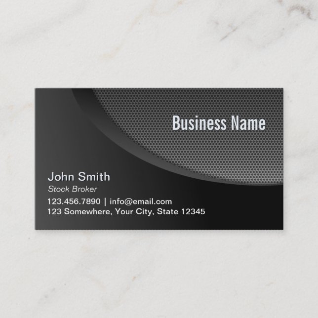 Modern Black Industrial Stock Broker Business Card (Front)