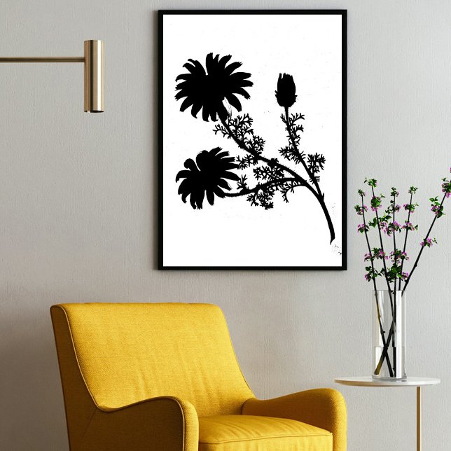 Modern Black Ink Abstract Wildflower Daisy Art Poster (Modern Black Ink Abstract Wildflower Daisy Art Poster)