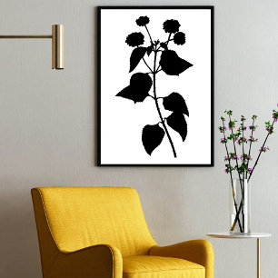 Modern Black Ink Abstract Wildflower Flower Art Poster