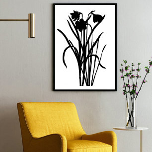 Modern Black Ink Abstract Wildflower Flower Art Poster
