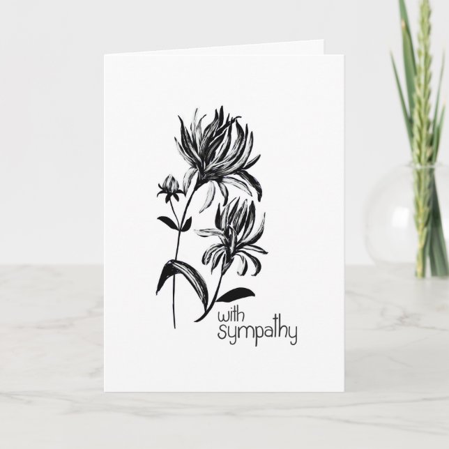 Modern Black Ink Botanical Hand Lettered Sympathy Card (Front)