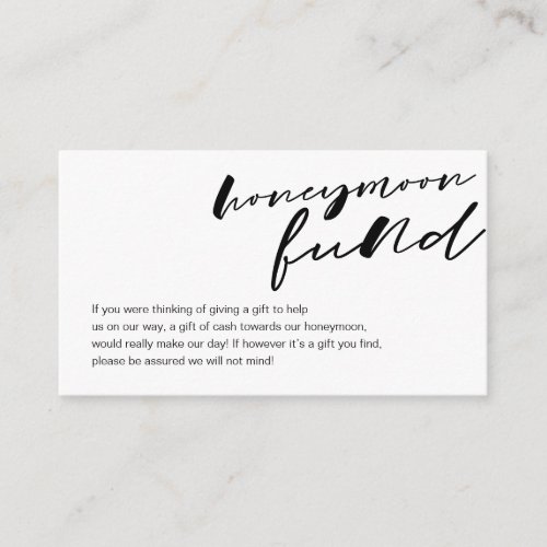 Modern black ink minimalism font Honeymoon Fund Enclosure Card